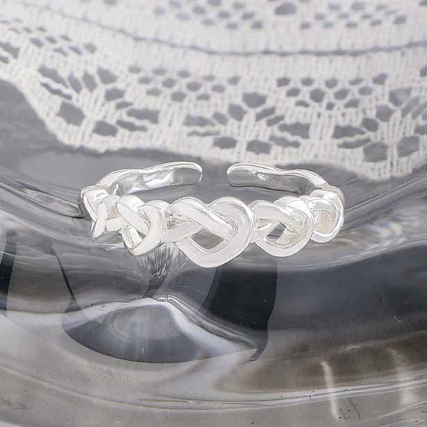 Gift Weaving Hollow Heart 925 Sterling Silver Adjustable Ring