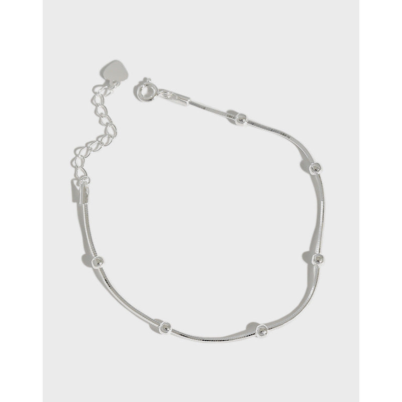 Minimalist Geometric Round Bead S925 Sterling Silver Snake Bone Chain Bracelet