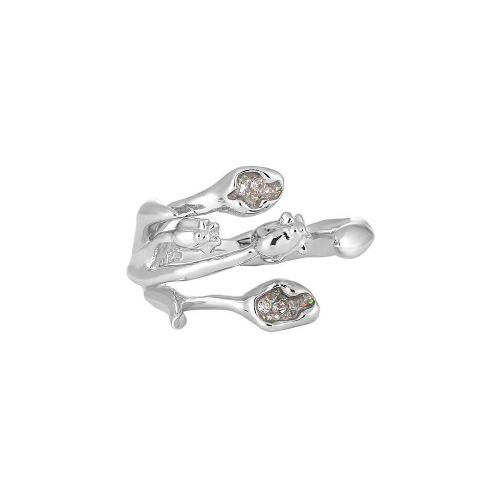 Beautiful CZ Tulip Flowers Bouquet 925 Sterling Silver Adjustable Ring