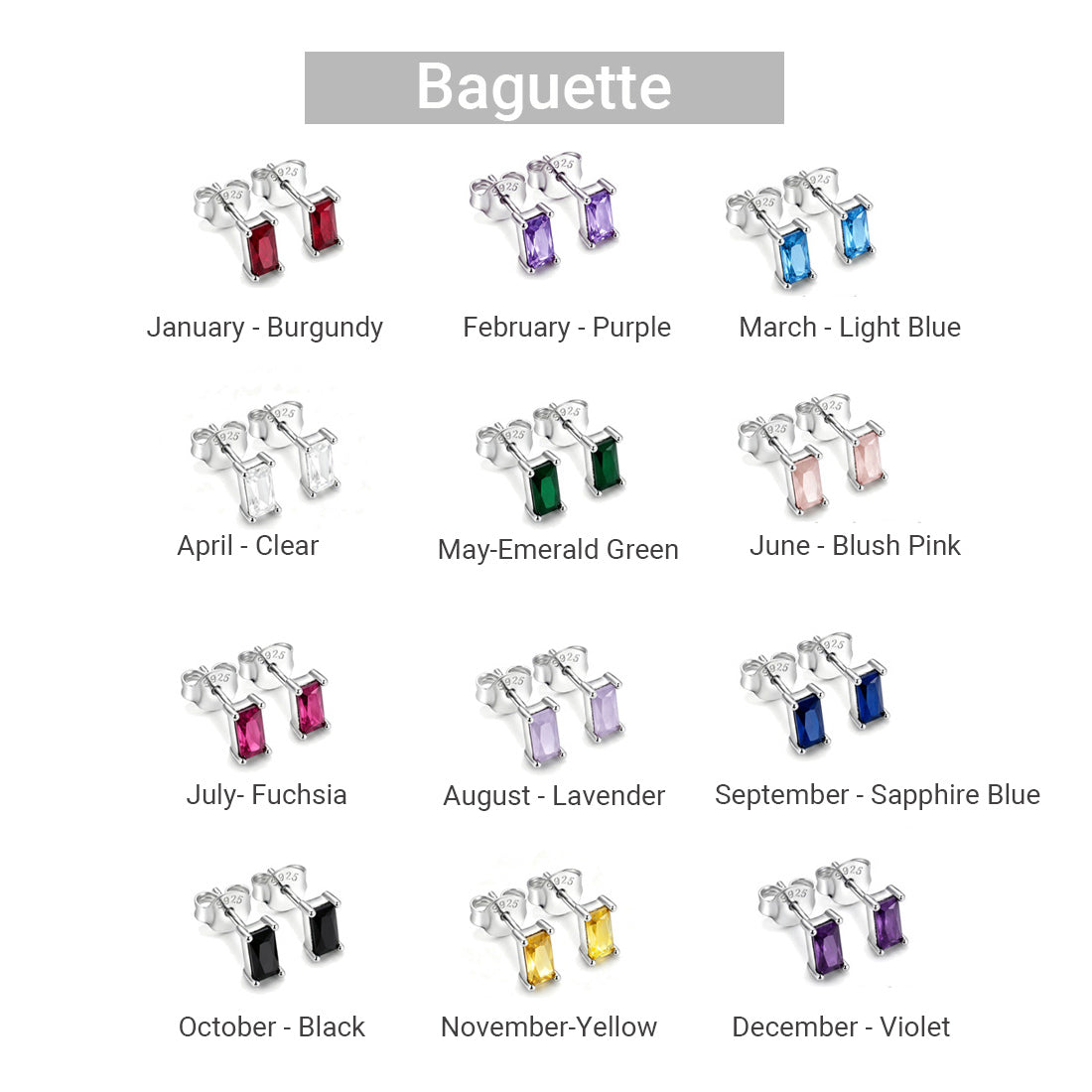 925 Sterling Silver Personalized Birthstone Earrings - Custom Women Dainty Multi Shape CZ Stud Earring