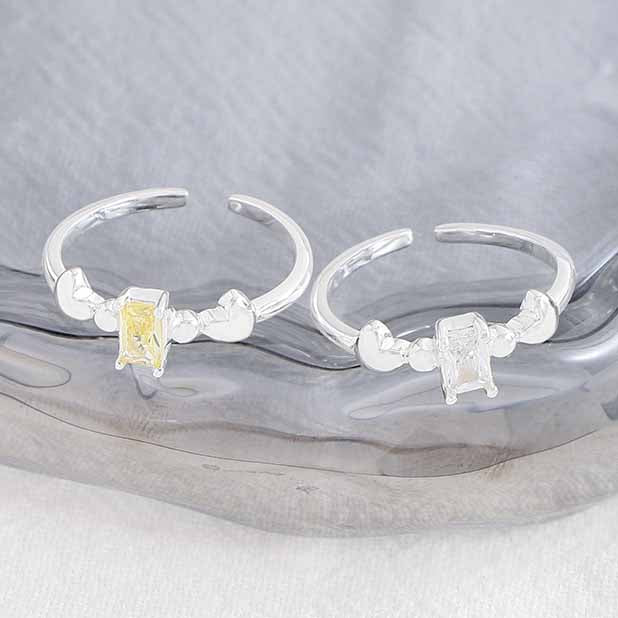 Women Elegant Baguette CZ Heart by Heart 925 Sterling Silver Adjustable Ring