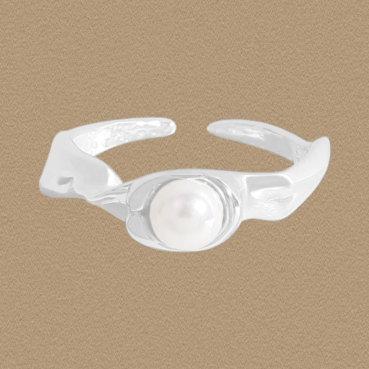 Women Gift Round Natural Pearl 925 Sterling Silver Twisted Adjustable Ring