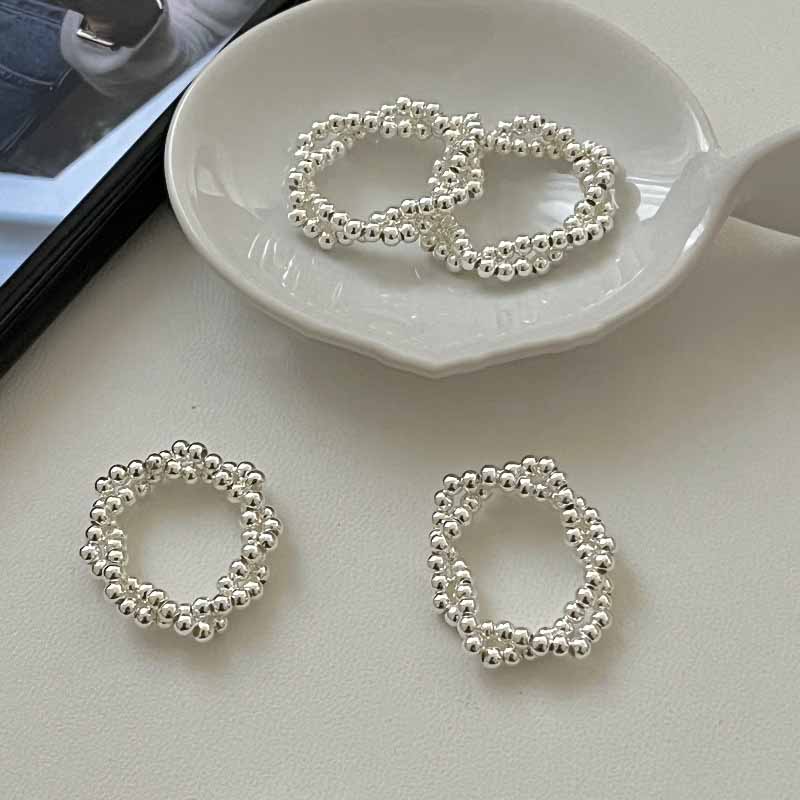 Fashion Irregular Twisted Beads 925 Sterling Silver Adjustable Ring