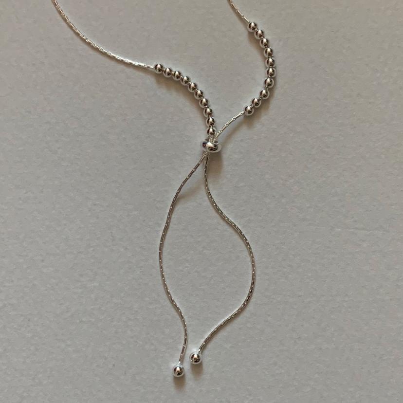 Fashion Round Beads Adjustable Tassels 925 Sterling Silver Necklace
