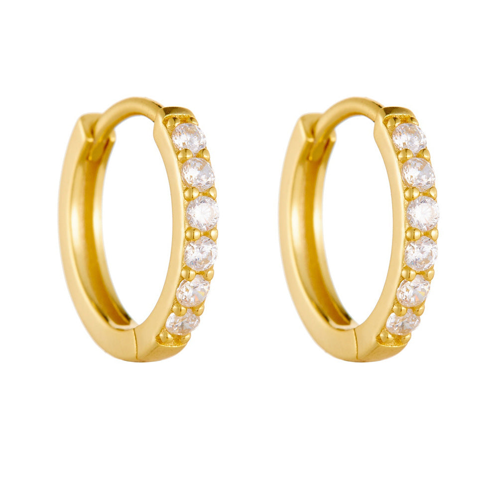 Cubic Zirconia Geometric Round Hoop Huggie Earrings 925 Sterling Silver  Earrings
