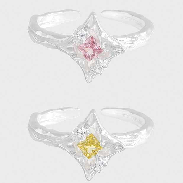 Women Irregular CZ Star 925 Sterling Silver Adjustable Ring