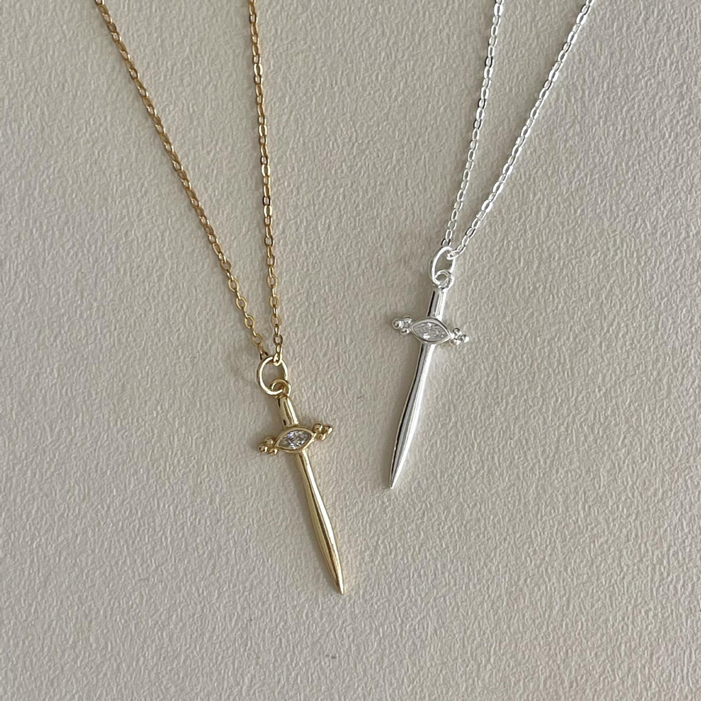 Fashion CZ Cross Sword 925 Sterling Silver Necklace