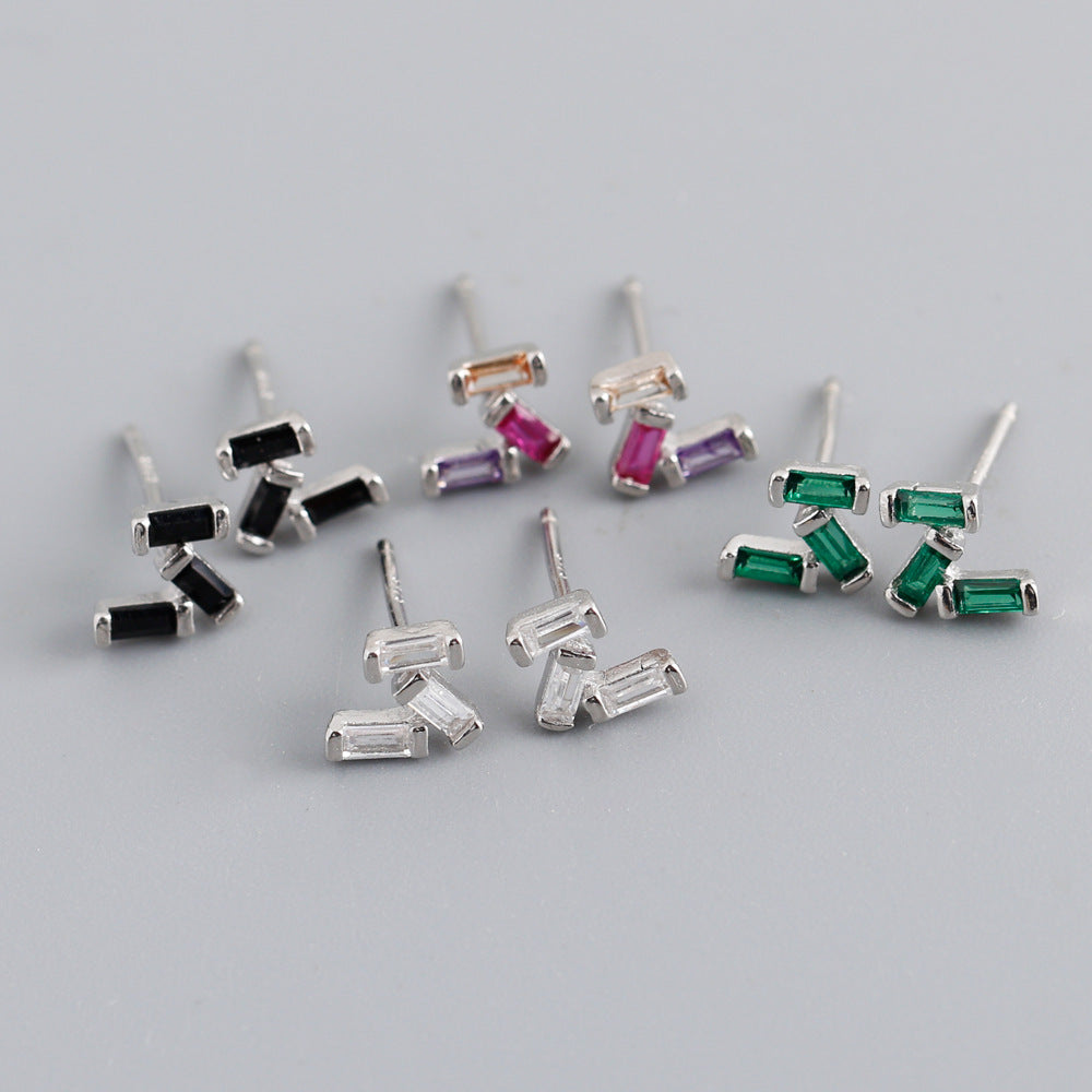 Rectangular Geometric Multicolor Zirconia Fashion 925 Silver Stud Earrings