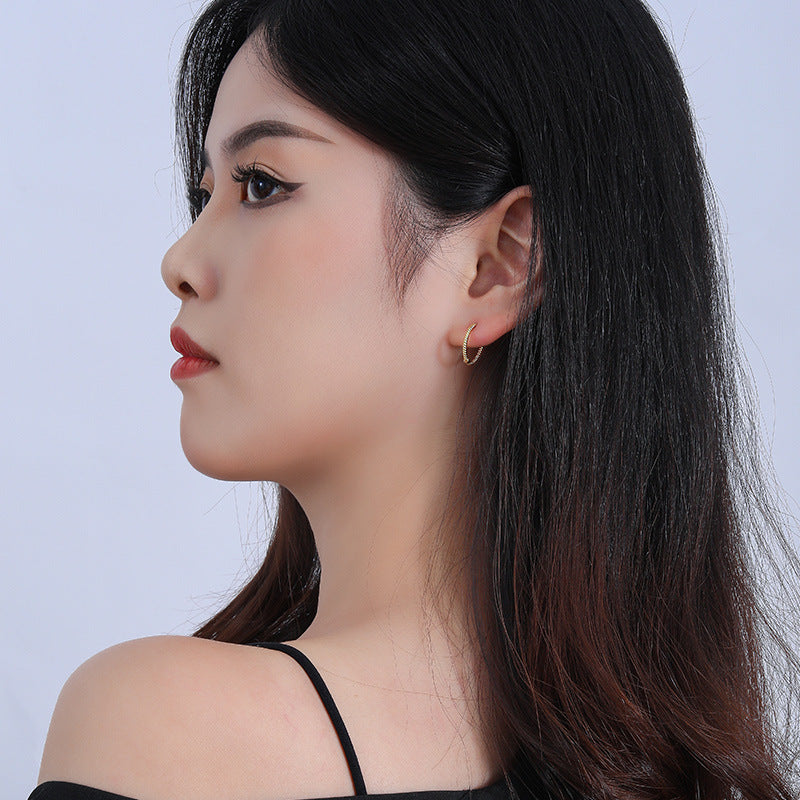 Simple Minimalism Twisted Circle 925 Sterling Silver Hoop Earrings