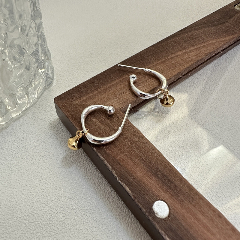 Women Modern Fashion Jewelry 925 Sterling Silver Polished Finish Geometric Drop Ball Hoop Earrings