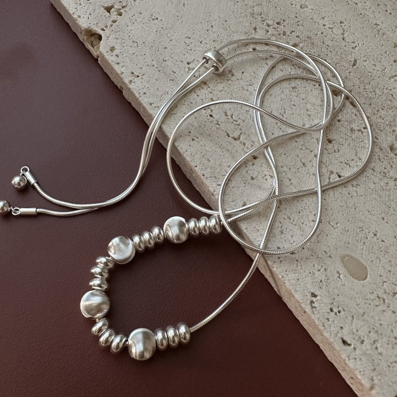Modern Fashion Jewelry S925 Cat Eye Inspired Round Bead Irregular Geometric Bead Slide Adjustable Snake Chain Necklace