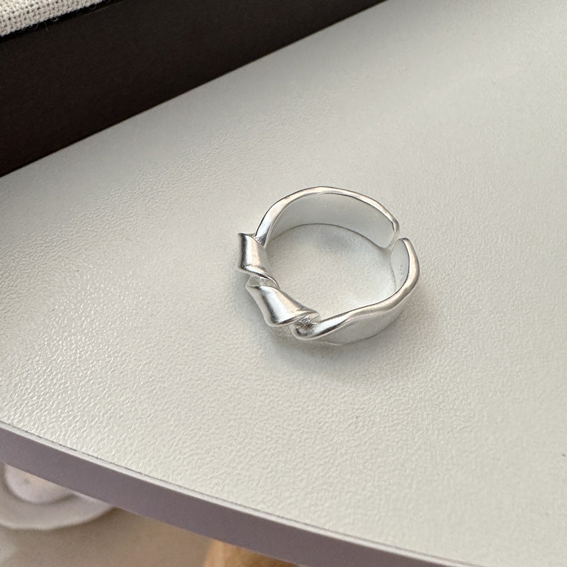 Minimalist Geometric Twisted Knot Silver 925 Sterling Silver Adjustable Ring