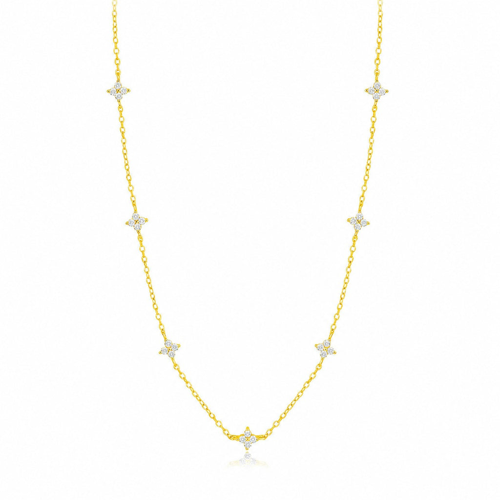 Set de joyería de plata de ley 925 con circonia cúbica en forma de trébol de cuatro hojas