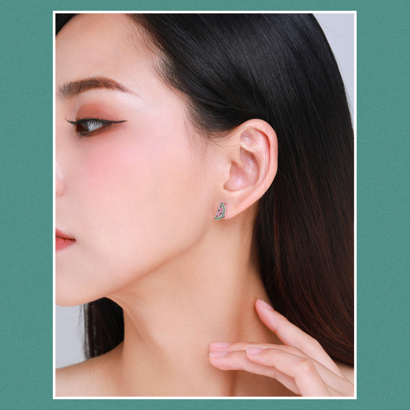 Arete individual de plata de ley 925 con circonia cúbica y patrón tropical de hoja de piña en forma de árbol de palma granada