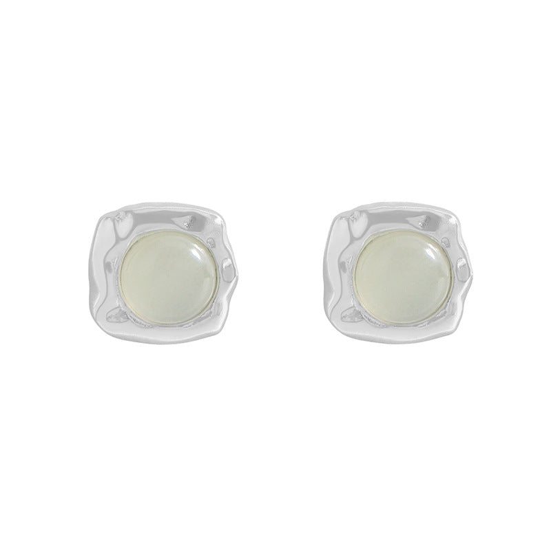 Simple Irregular Border Green Crystal 925 Sterling Silver Stud Earrings