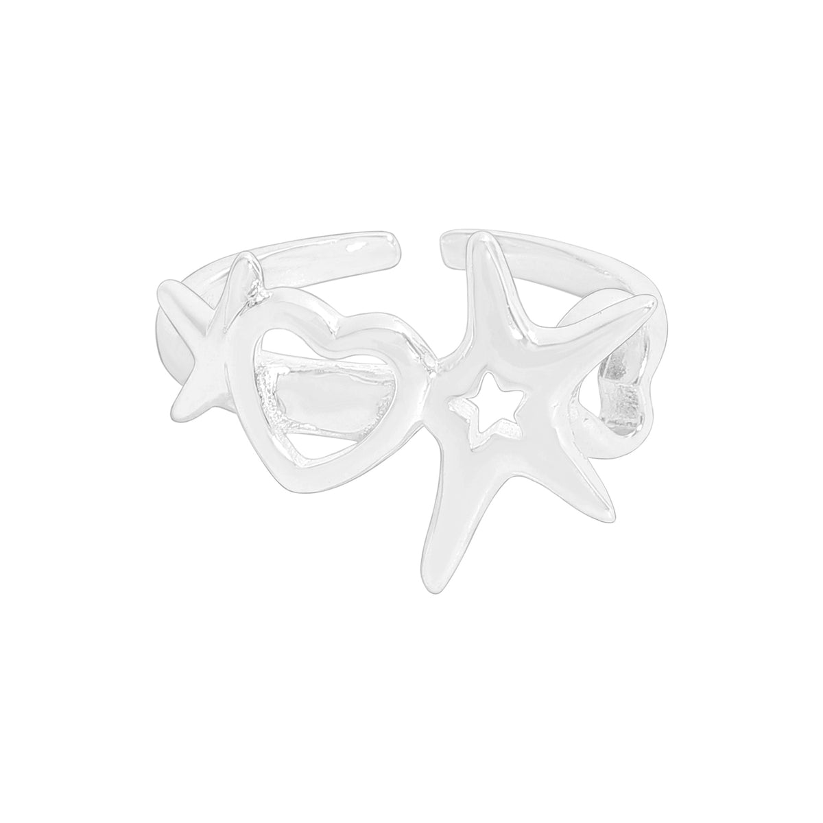 Girl Hollow Moonstone Stars Heart 925 Sterling Silver Adjustable Ring