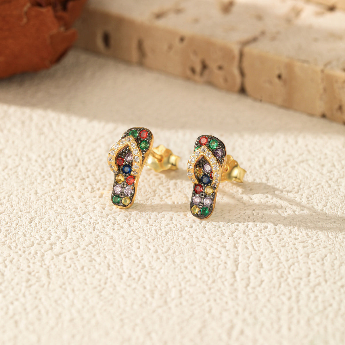 Pendientes de Plata de Ley 925 chapados en Oro con Circonia Cúbica de Estilo Skateboard Colorido