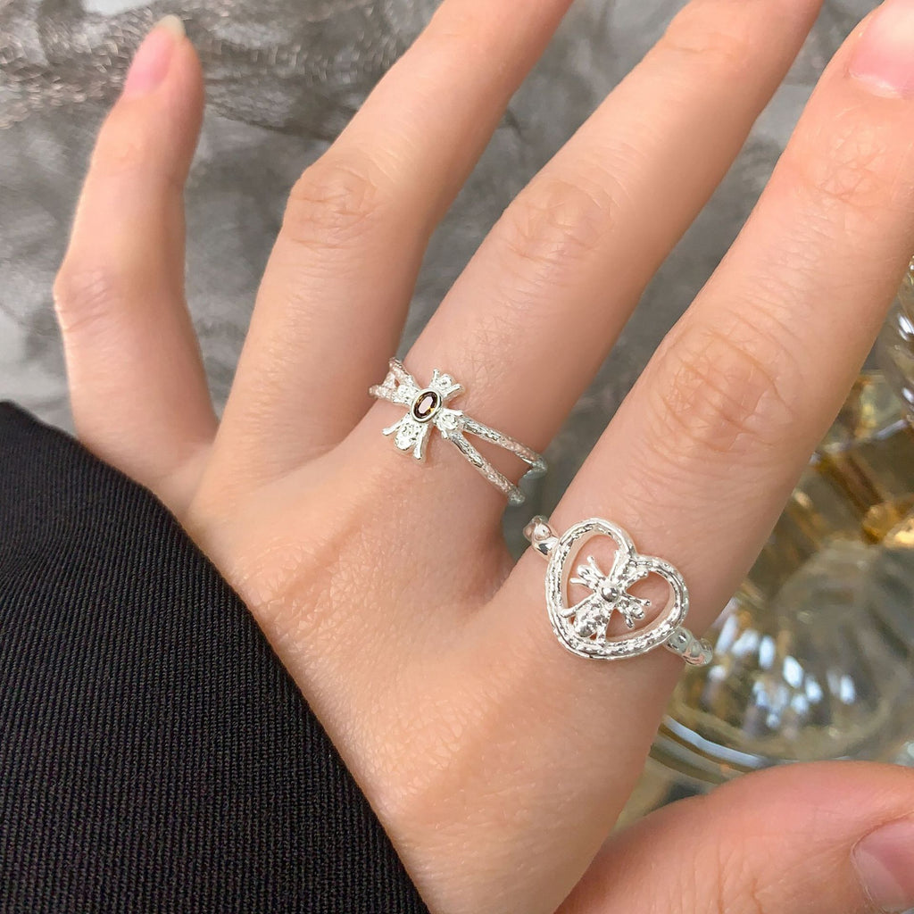 Elegant Double Layers Brown Oval CZ Wand 925 Sterling Silver Adjustable Ring