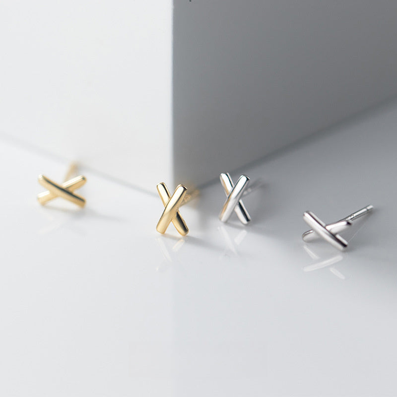 Minimalist X Letter Pure Metal S925 Silver Stud Earrings