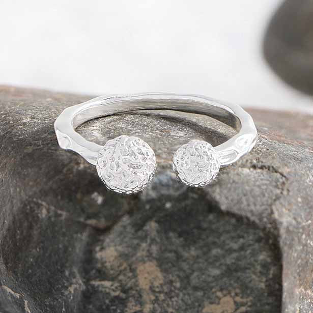 Casual Double Irregular Balls 925 Sterling Silver Adjustable Ring