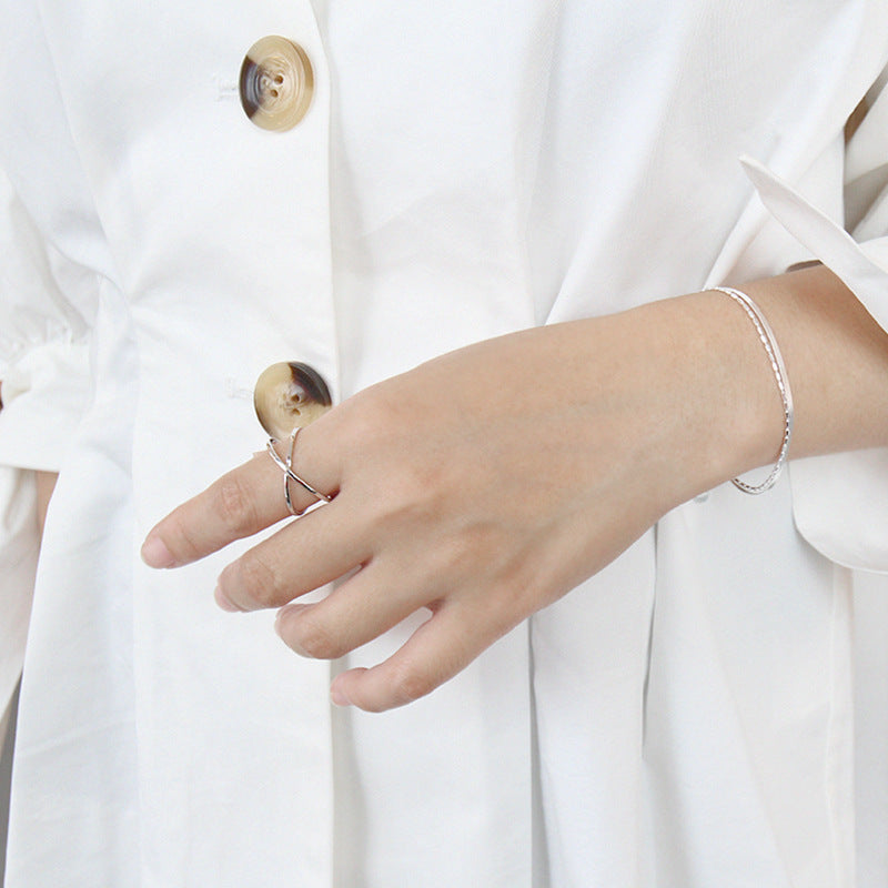 Modern Geometric X Shape Adjustable Pure Metal 925 Sterling Silver Open Band Minimalist Design Ring