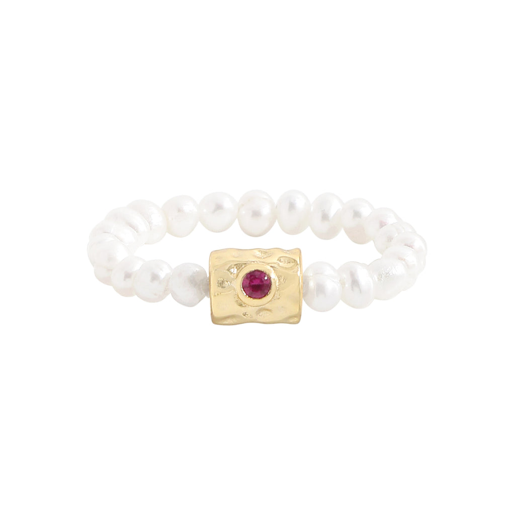 Women Elegant Pink CZ Irregular Tube Natural Pearls 925 Sterling Silver Ring