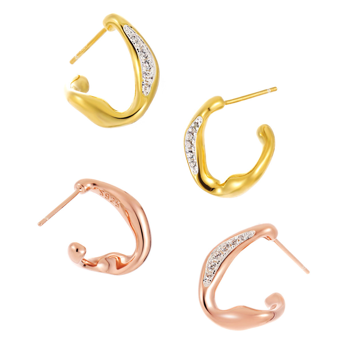 Casual Micro Setting CZ Irregular Circle 925 Sterling Silver Hoop Earrings