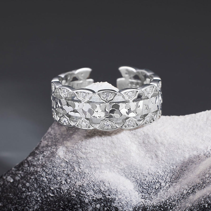Adjustable Ice Crack Pattern Pure 925 Sterling Silver Ring