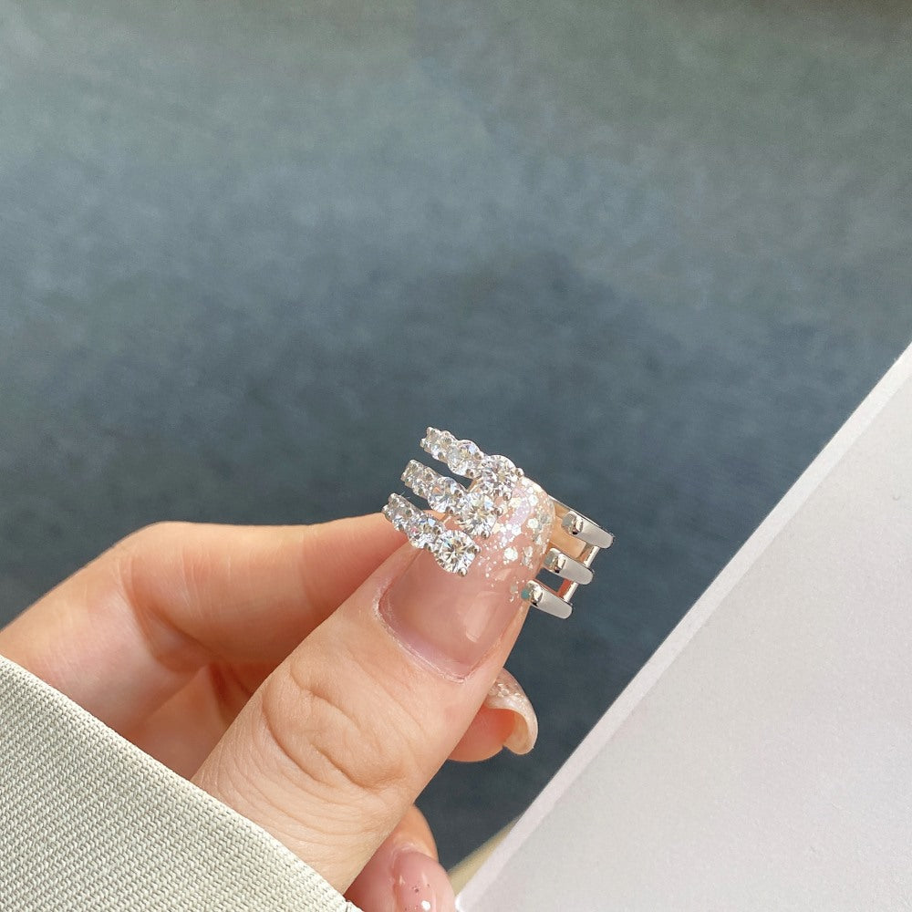 Anniversary Micro Setting CZ Heart Claws 925 Sterling Silver Adjustable Ring
