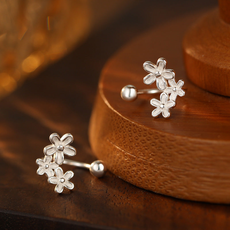 Elegant Floral Design Flower Motif  S999 Sterling Silver Screw Ball Back Floral Earrings