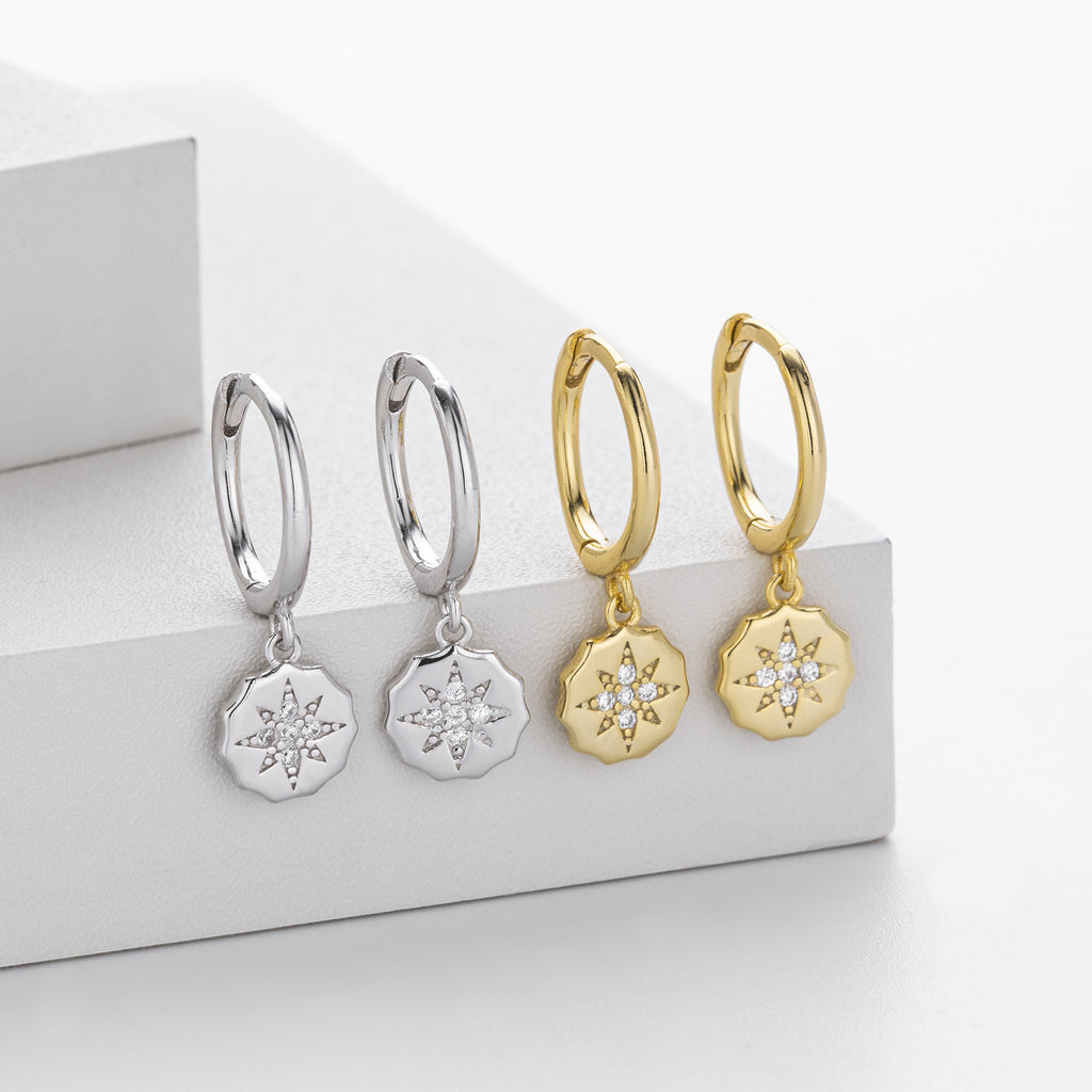 Women Trendy Luxury Design Cubic Zirconia 925 Sterling Silver Eight-Pointed Star Dangle Earrings