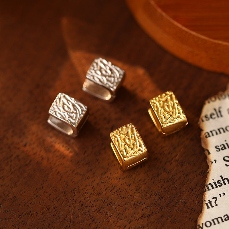 Geometric Textured Design S925 Sterling Silver Gold Rhodium Plated Earrings Ear Cuff
