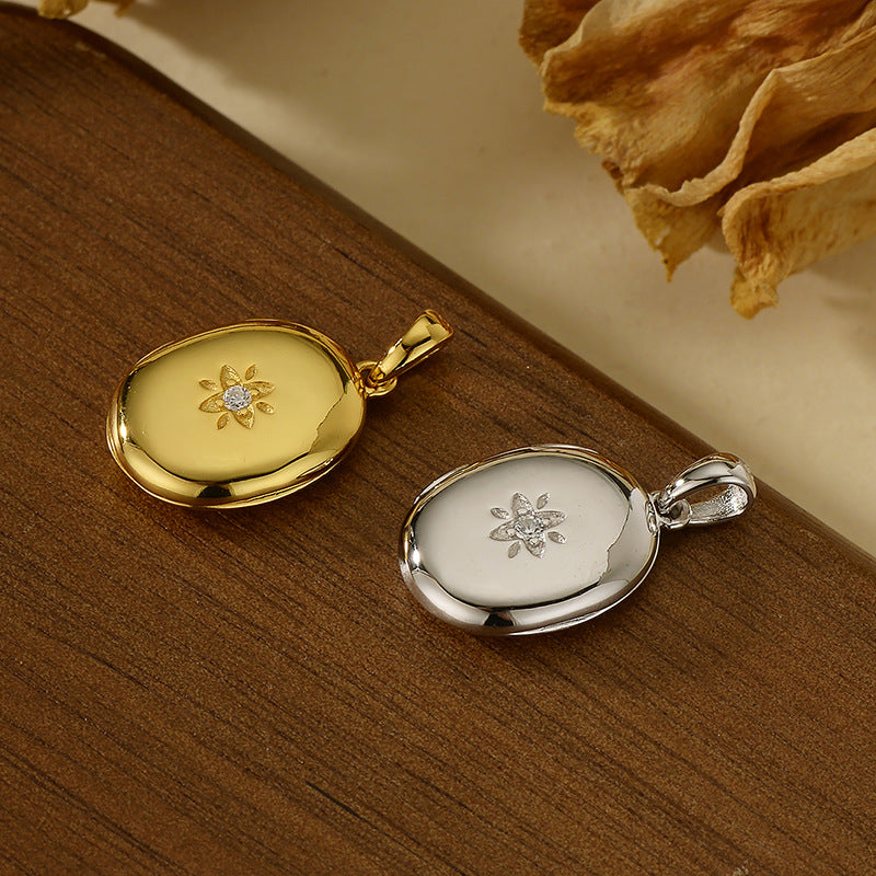 925 Sterling Silver Mini Delicate Single Oval Sunburst Flower Flip Locket Pendant