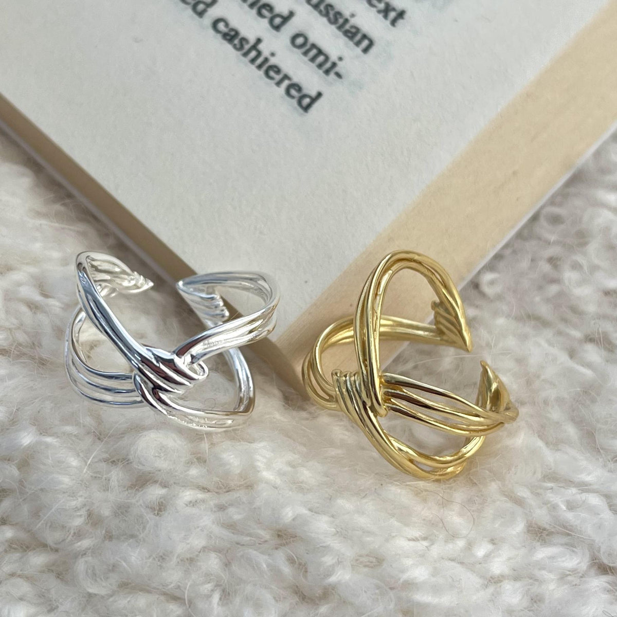 Elegant Heart Knot Design Adjustable 925 Sterling Silver and 18K Gold Plated Ring for Women Modern Fashion Jewelry Simple Style