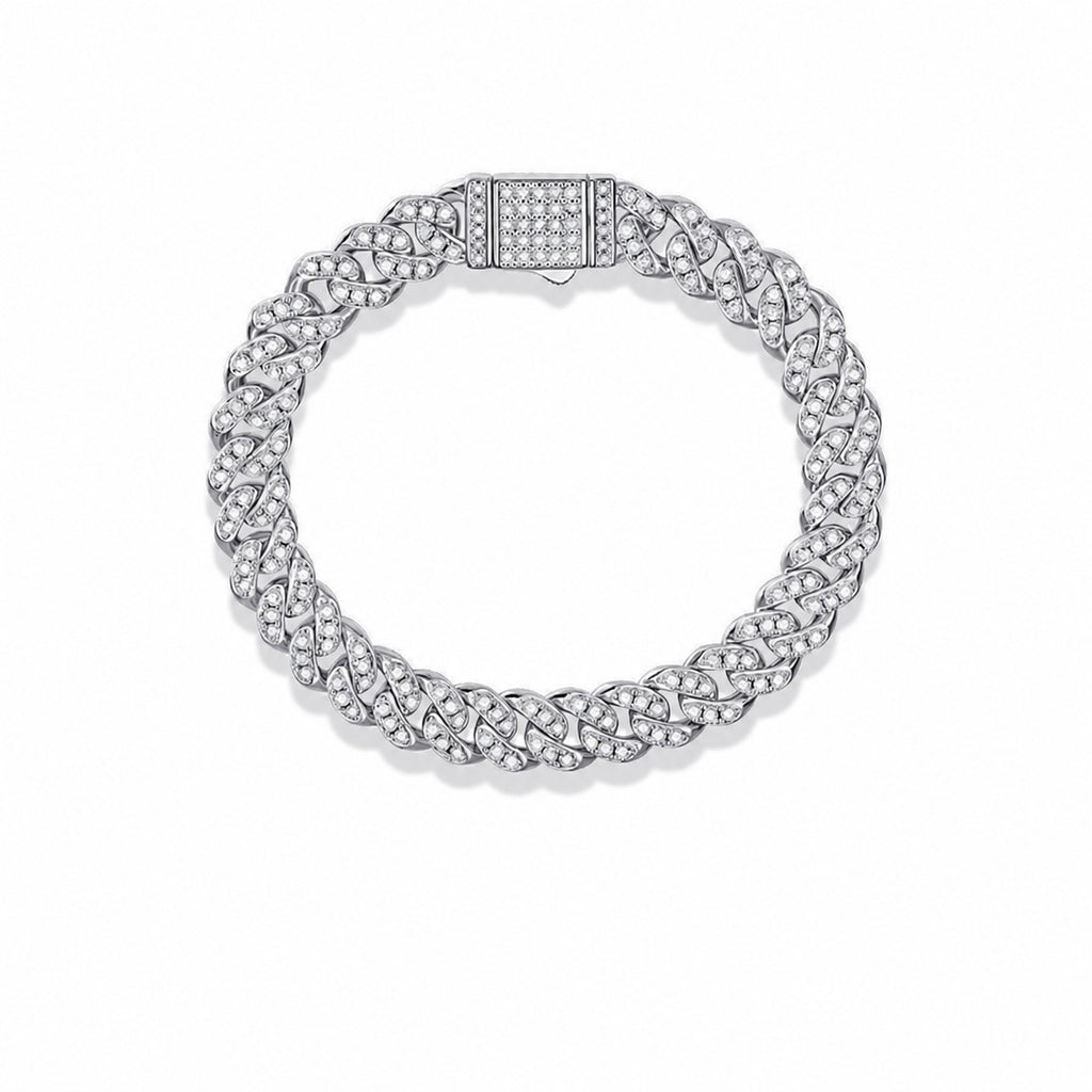 Pulsera geométrica cubana de moissanita de 8 mm en plata esterlina S925 con piedras redondas totalmente engastadas, cadena hip hop con cierre de caja, para mujer, regalo de joyería de moda para fiestas