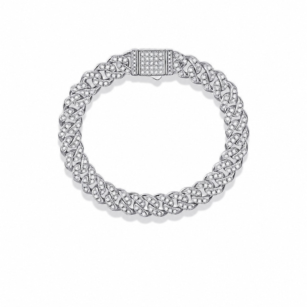 Pulsera geométrica cubana de moissanita de 8 mm en plata esterlina S925 con piedras redondas totalmente engastadas, cadena hip hop con cierre de caja, para mujer, regalo de joyería de moda para fiestas