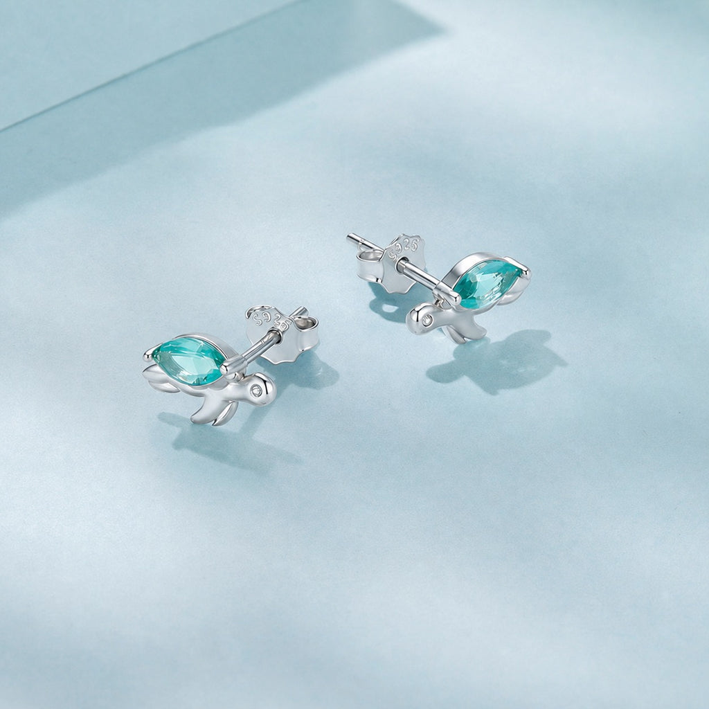 Ocean Series Sea Turtle Glass 925 Sterling Silver Plated Stud Earrings