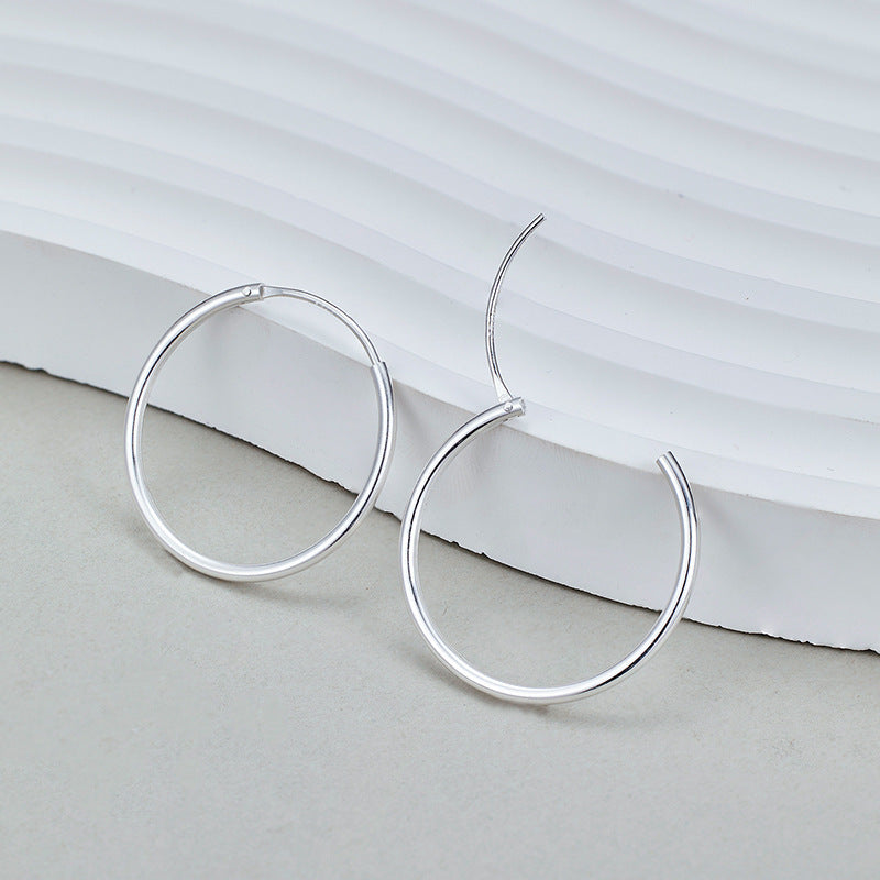 Minimalist Geometric Circle 925 Sterling Silver  Classic Round Hoop Earrings
