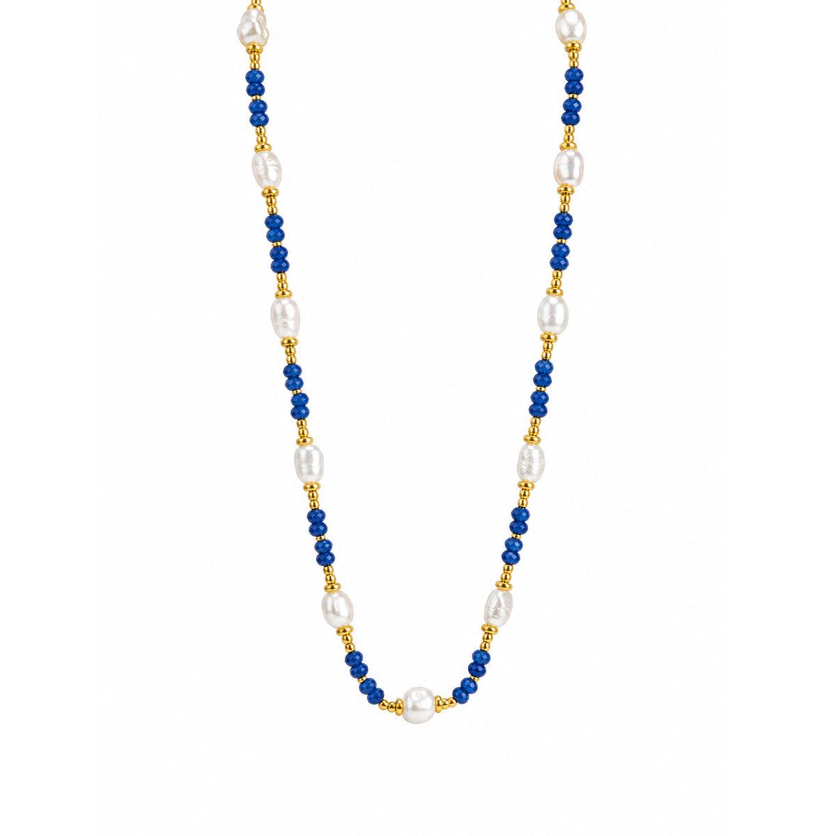 Elegant Deep Blue Agate Irregular Pearl Beaded Strand Fashion Jewellery Gift 925 Sterling Silver Necklace