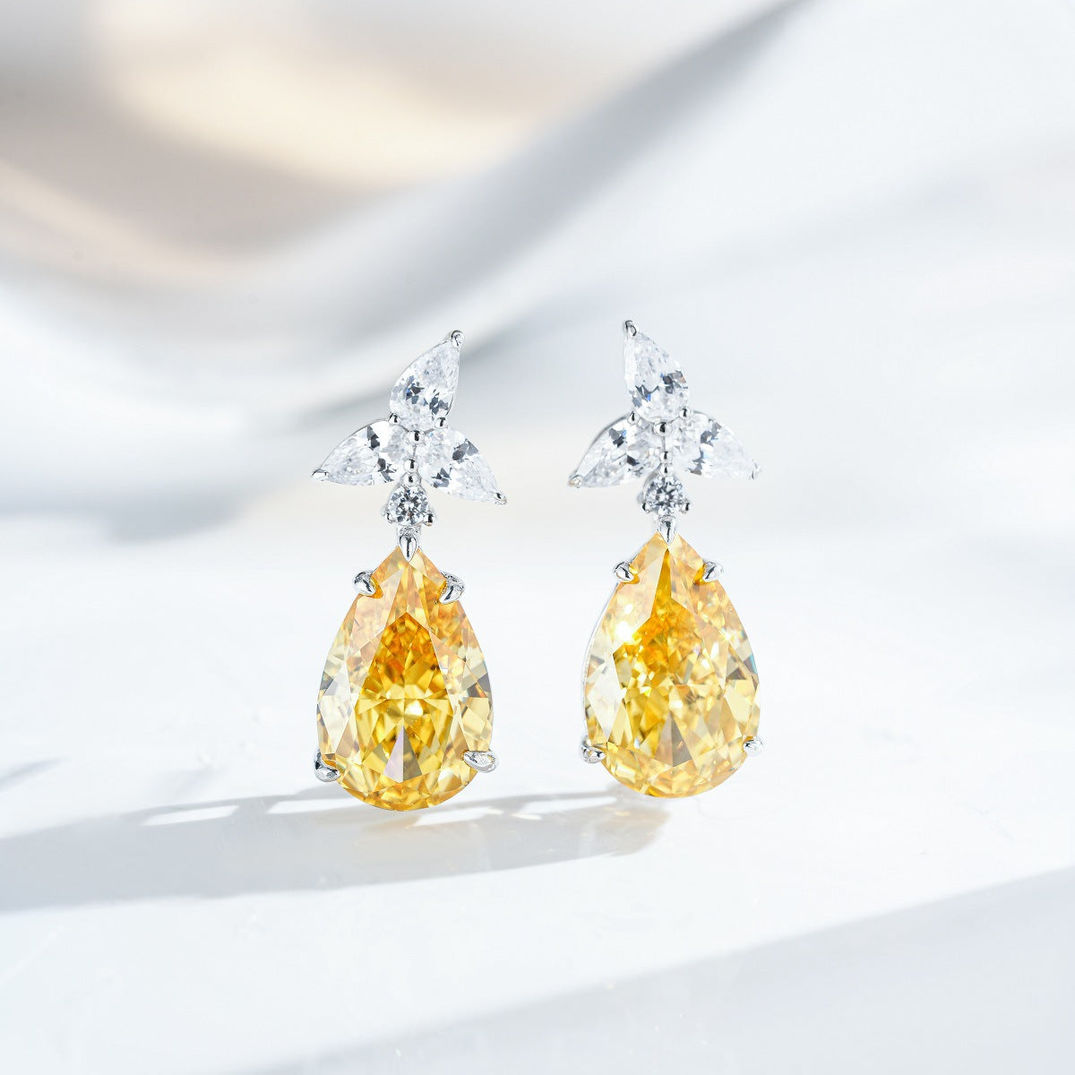 Elegant Teardrop Cubic Zirconia 925 Sterling Silver Drop Earrings with Yellow Blue Pink Gemstones for Women Party Fashion Jewelry Gift Luxury Design