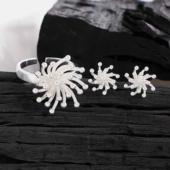 Holiday Irregular Firework 925 Sterling Silver Adjustable Ring