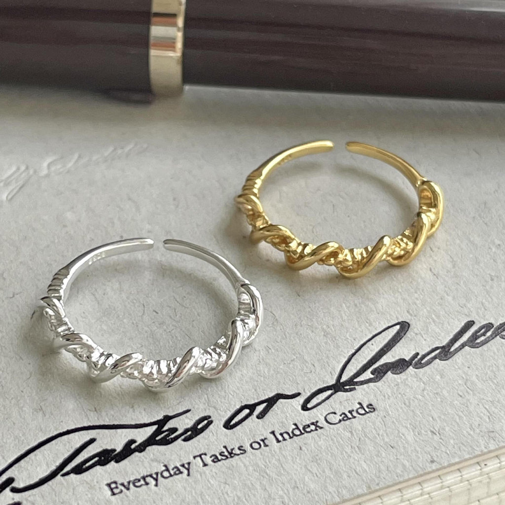 Office Simple Twisted 925 Sterling Silver Adjustable Ring