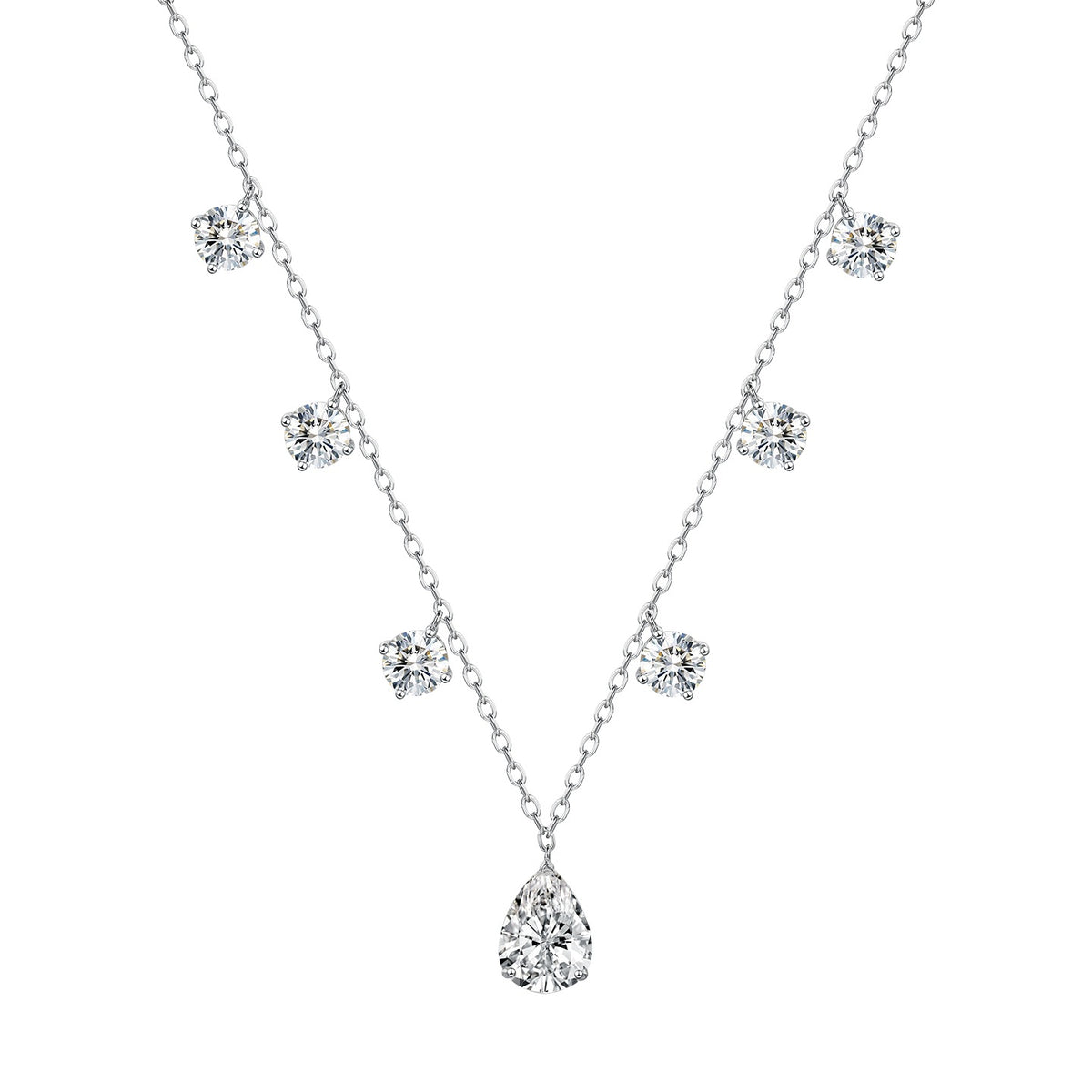 Geometric U Shaped Pear Shaped Dangle Pendant 925 Sterling Silver Moissanite Necklace