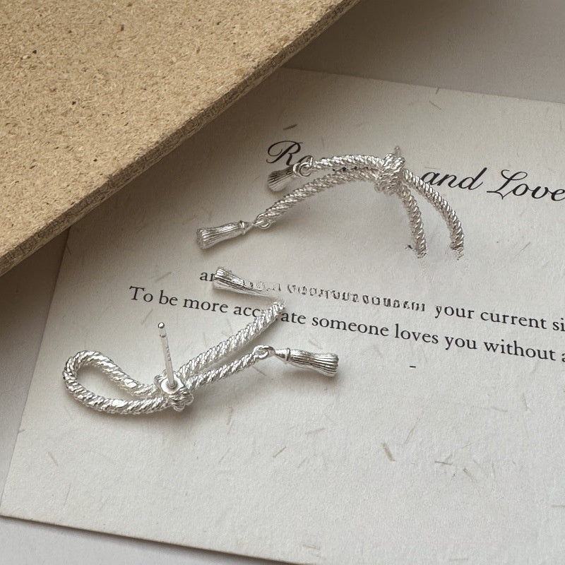 Fashion Jewelry Gift Trendy Minimalist Style Elegant Bow Knot Tassel Design S925 Sterling Silver Drop Earrings