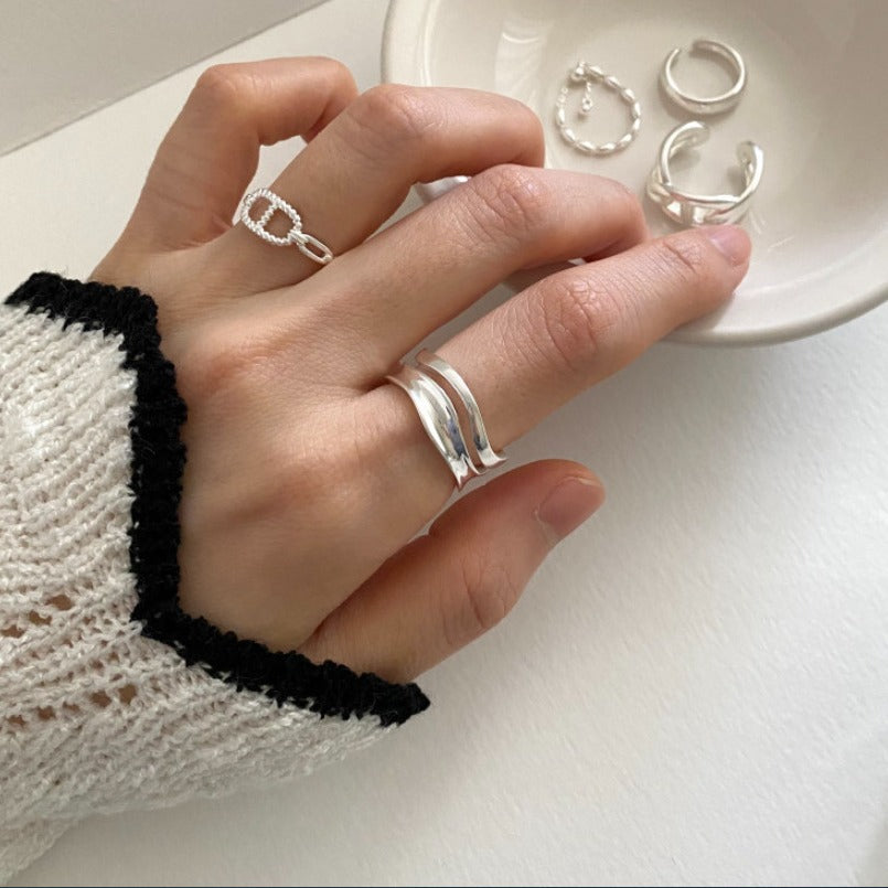 Modern Minimalist Wave Curve Design Adjustable Open Ring