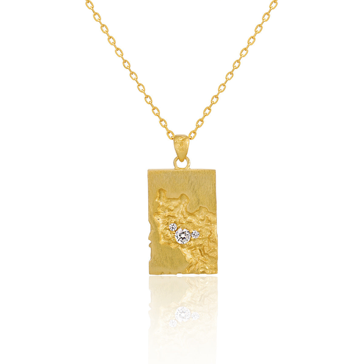 Unique Geometric Design Cubic Zirconia Textured Silver 925 Sterling Silver Pendant Necklace