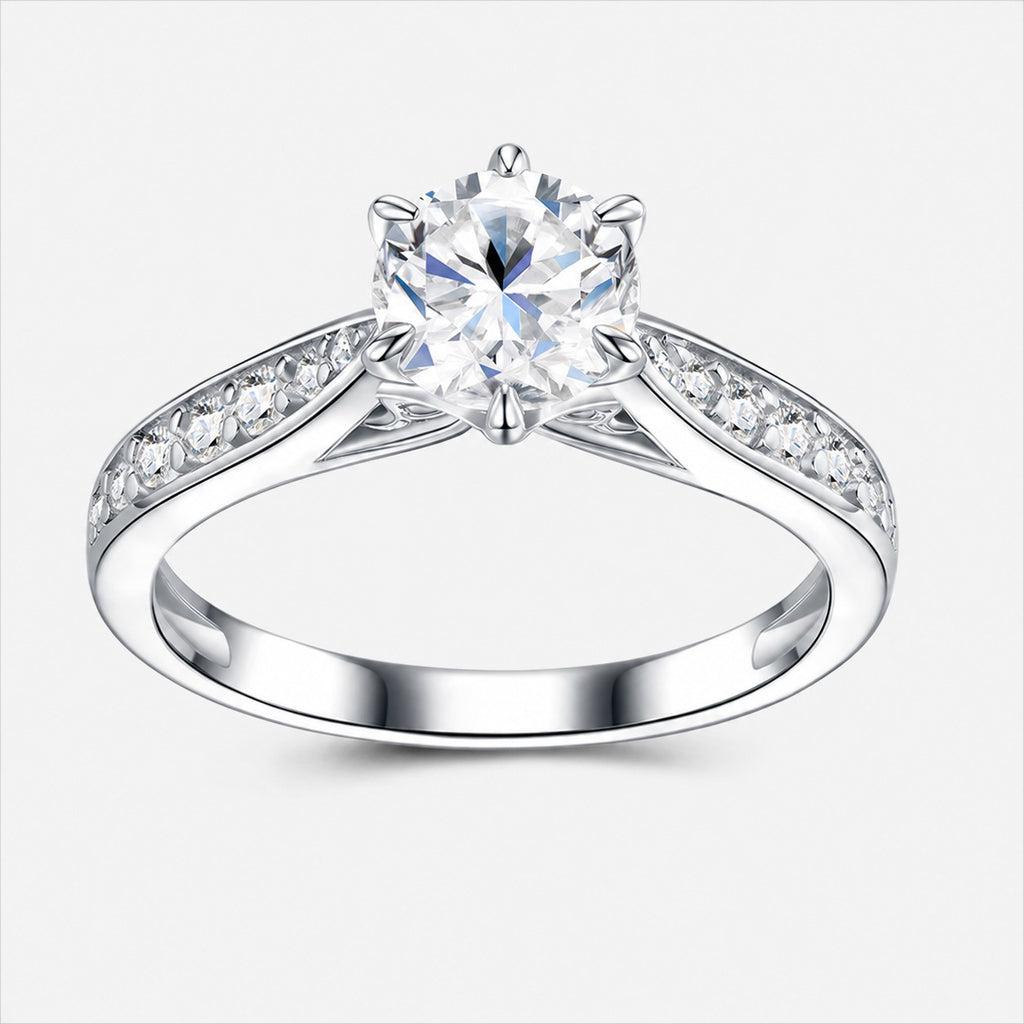 Anillo de plata de ley 925 con moissanita y engaste de seis puntas