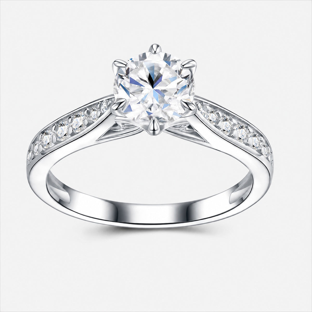 Anillo de plata de ley 925 con moissanita y engaste de seis puntas