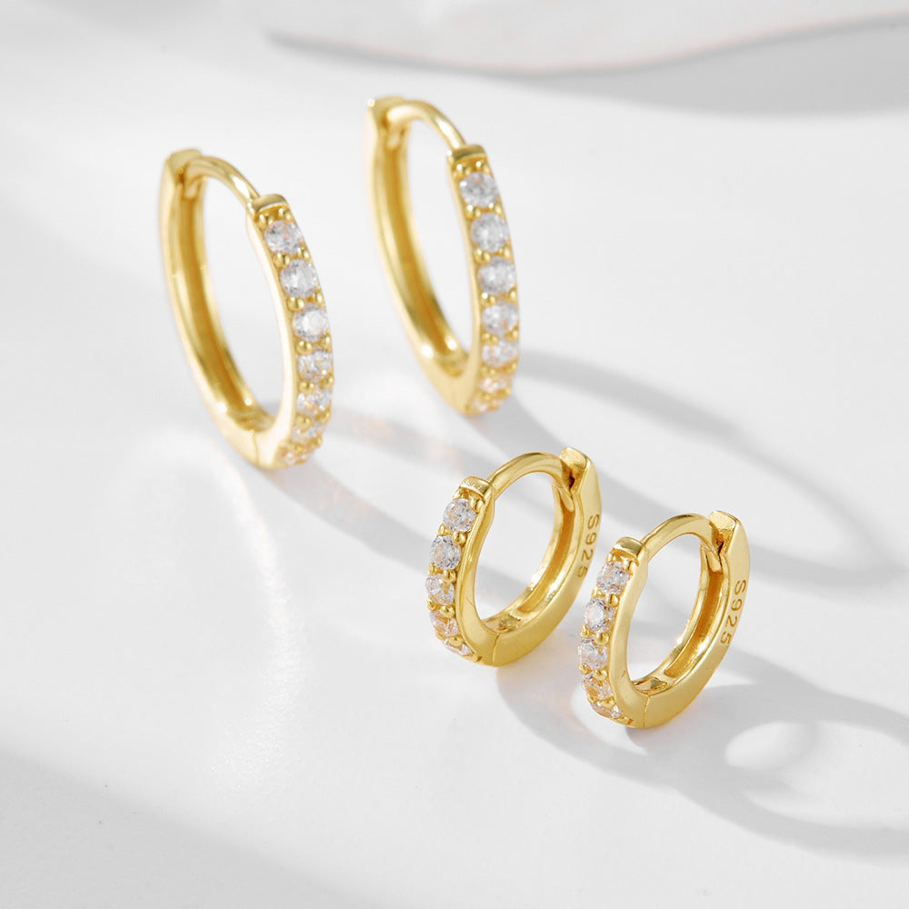 Cubic Zirconia Geometric Round Hoop Huggie Earrings 925 Sterling Silver  Earrings