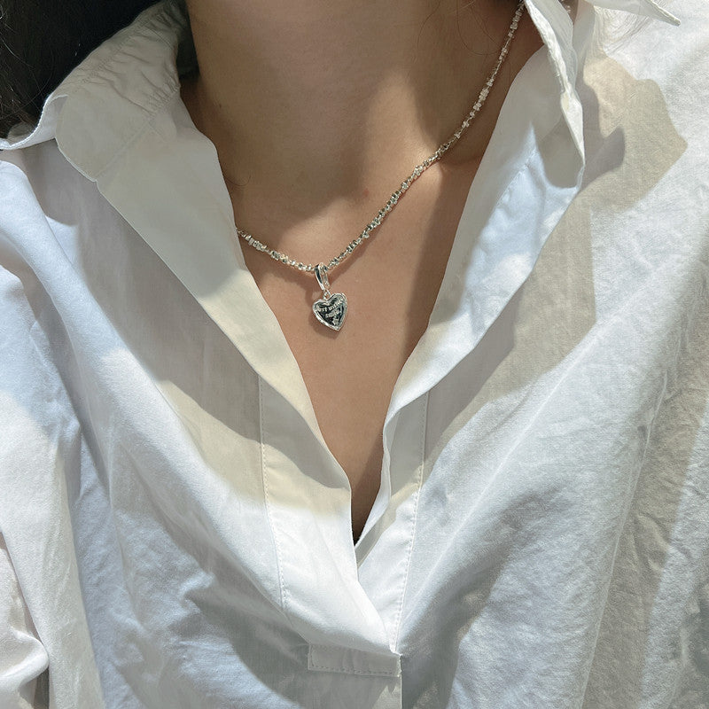 Trendy Heart Shape Letter Pendant Polished 925 Sterling Silver Minimalist Charm
